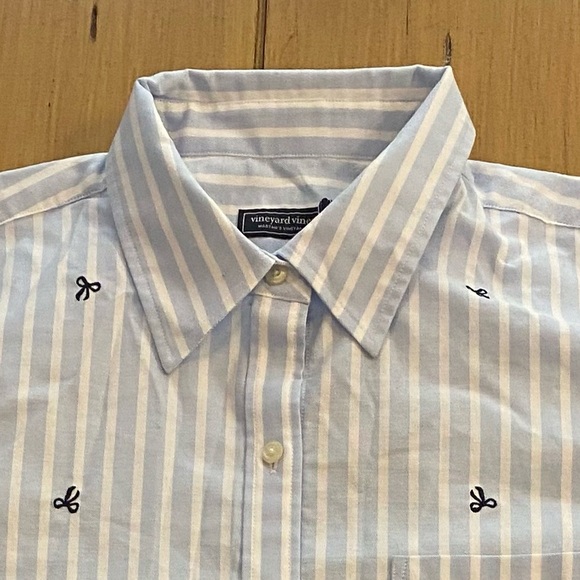 Vineyard Vines Women’s Blue White Striped Bows Button Down Shirt Large NEW - Picture 1 of 12